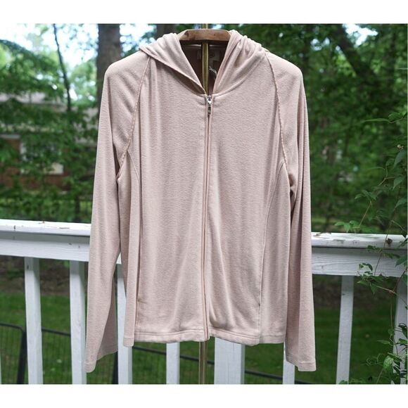 Vintage 90s Talbots Tan Hooded Zip Up Sweatshirt - Picture 1 of 7